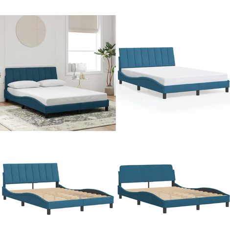 Cadre de lit sans matelas bleu 120x200 cm velours - Lit Plateforme - Lit Double - Lit Design - Lit Capitonné - Literie - Home & Living (1/5)