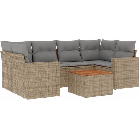 Salon de jardin avec coussins 7 pcs beige résine tressée (1/3)