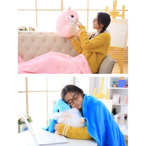 Coussin/couette pour hamster, coussin/couette pour voiture, coussin/couette double usage, grande couette climatisée, peluche bleue 40 cm, couverture 1 m x 0,8 m (1/5)