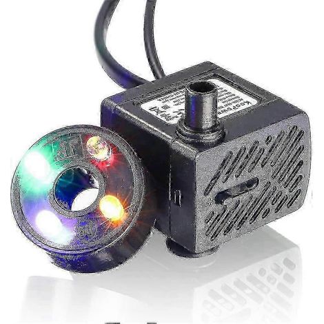 Petite pompe à eau pour aquarium avec lumière LED, débit 180 litres/heure, puissance 3 watts, convient aux puits de jardin, bassins et fontaines. (1/5)