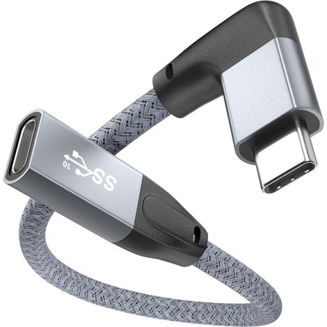 Zwei Meter langes, abgewinkeltes USB-C-Verlängerungskabel für Ladegerät und rechtwinkligen Adapteranschluss - Crezuo