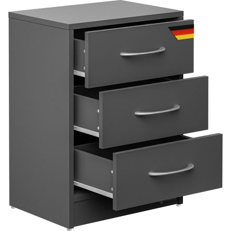 CASARIA® Eloise 3-Drawer Bedside Table Chest Of Drawers 3 Drawers Cable Routing Hole Wall Mounting Option Bedroom Nightstand 54x39x28cm Anthracite