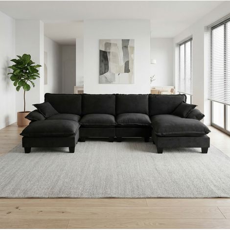 Canapé d'angle U 6 places chenille noire OKMYHOME (1/5)