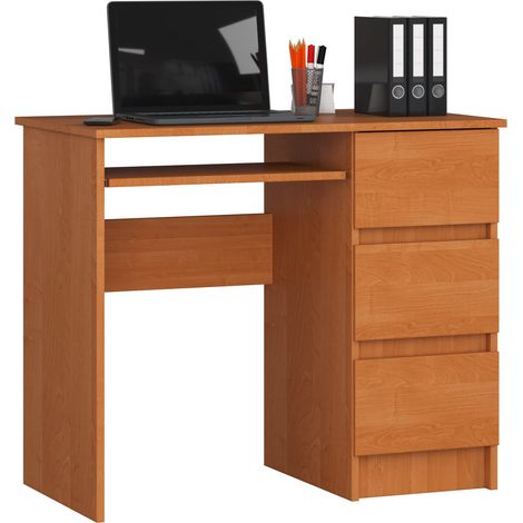 Escritorio de ordenador AKORD A6 Aliso 90 cm con lado derecho 3 cajones frente en color Aliso 1 estante 90x50x77 cm (1/5)