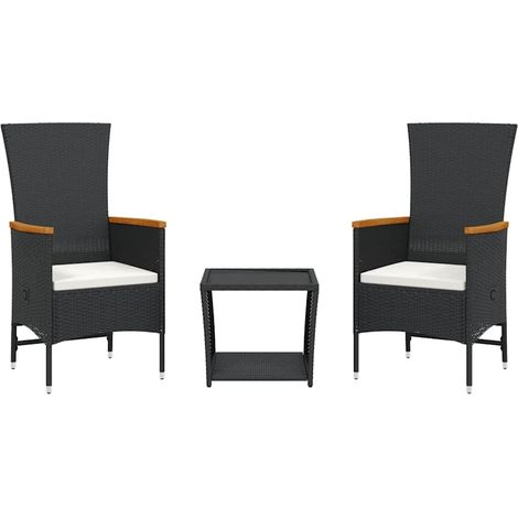 Maison Exclusive - 3-tlg. Garten-Essgruppe mit Kissen Schwarz Pol (1/5)