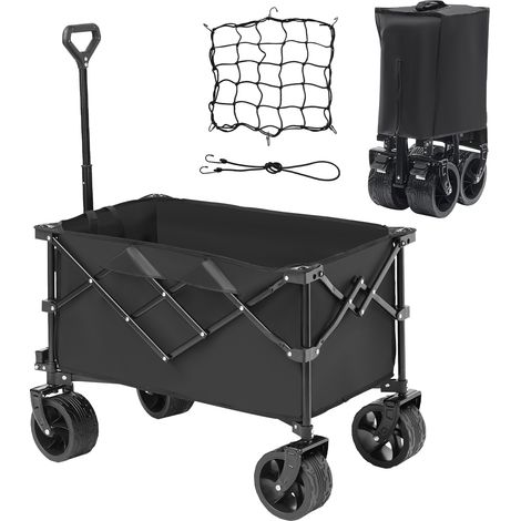 Mophorn Carrello Pieghevole in Tessuto Oxford 600D con 4 Ruote Carico 120 kg ca., Carrello Portaoggetti Colore Nero 890 x 540 x 1080 mm da Giardino Spiaggia Pesca Campeggio, Carrello da Spiaggia 150 L