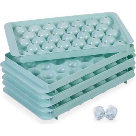 Relaxdays Eiswürfelform rund, 3er Set, wiederverwendbar, 2,5 cm Kugeln, 33 einzelne Eiskugeln, Eisgießform, PP, türkis