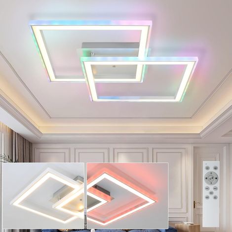 ZMH Plafonnier LED Salon - 35W Lampe de salon Moderne Dimmable avec télécommande Lampe de chambre à coucher Changement de couleur RGB Eclairage de chambre à coucher Géométrique pour cuisine couloir