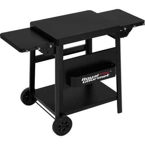 Royal Gourmet- Multi-Grillwagen Beistelltisch für Outdoor-Schwarz Servierwagen mit Aufbewahrungskorb- 2 klappbaren Seitenablagen mit Haken-für Camping, Garten und Terrasse (1/5)