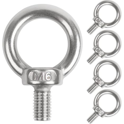 Lot de 5 boulons à œil ronds M6 en acier inoxydable 304, pour fixation d'ornements suspendus – pots de fleurs et supports de balançoire (1/4)