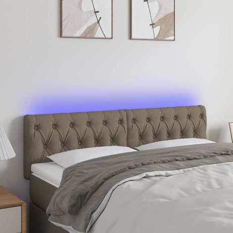 Tête de lit LED taupe en tissu 160 x 7 x 78/88 cm avec 2 bandes - PANGIVO (1/5)
