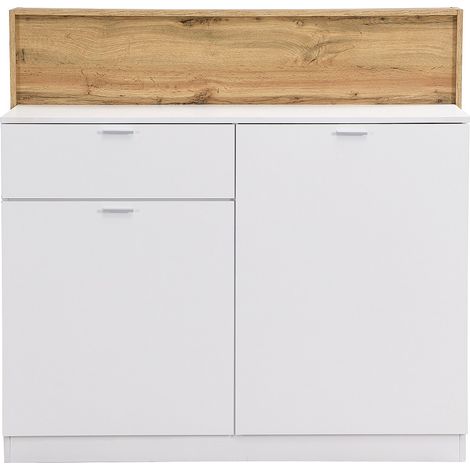 Mobile da bar con 2 ante e 1 cassetto in MDF Bianco e Naturale - LAMONIA (1/4)