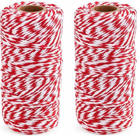2 PCS Ficelle en Coton Rouge et Blanche 100 m, Bobines de Cordelette 1,5mm pour Emballage Cadeau, Décoration Noël, Bricolage, Loisirs Créatifs, Cuisine, Jardin, Maison et Fêtes DIY (1/5)
