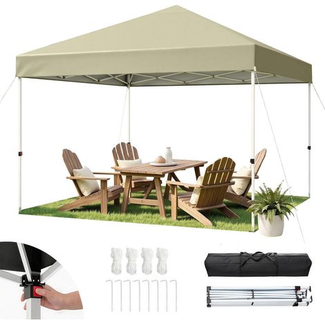 Tonnelle pliante 3x3m imperméable protection UV 50+ réglable en hauteur beige (1/5)