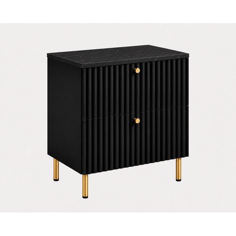 Mobile da bagno a terra con piano 60, nero + piano effetto marmo Black Royal, maniglie in tre colori, piedini dorati, 60 x 44,4 x 73,6 cm (1/5)