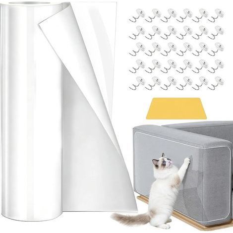 1 Rouleau Film Protecteur, Transparent PVC, 500x30cm, Anti Griffe Chat, Pour Canapé Porte Mur (1/5)