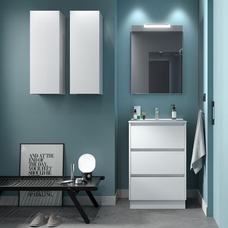 Badezimmermöbel BALTIC 600 3 Schubladen WHITE SATIN + Waschtisch (1/2)