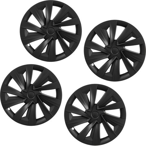 Mophorn Juego de 4 tapacubos de 19 pulgadas, embellecedores de rueda R19, diseño personalizado de 10 radios, fabricados en material ABS, compatibles con Tesla Model Y 2025, acabado negro mate (1/5)