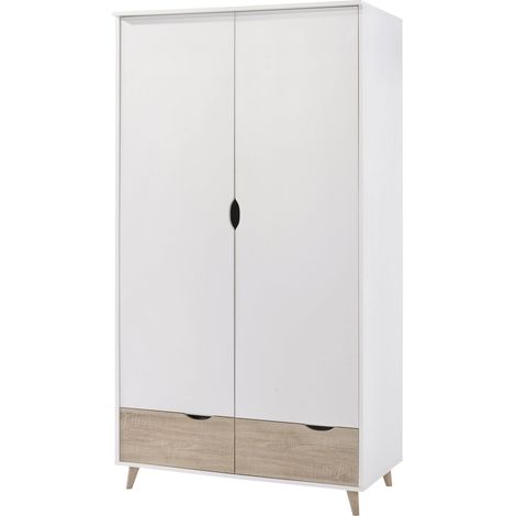 Stockholm 2 Door Wardrobe - Particle Board - L58 x W100 x H190 cm - Oak/White (1/2)