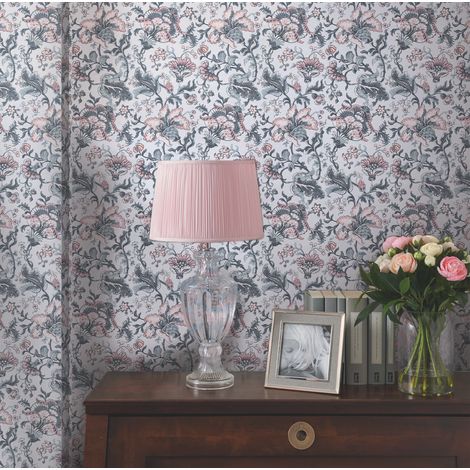Papier peint intissé Laura Ashley Portia Pale Slate 1005 x 52cm Gris bleuté, rose (1/5)