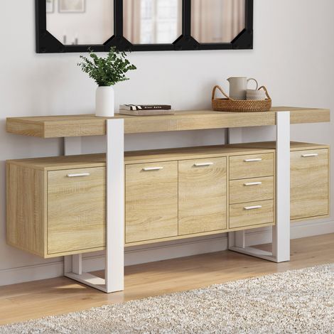 180 cm PHOENIX XXL Aparador de 4 puertas con 2 cajones de madera y blanco