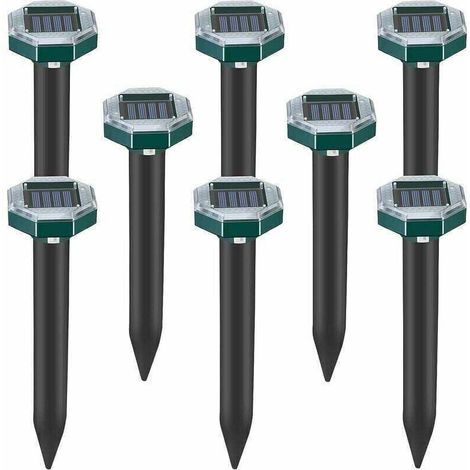 Pack of 8 solar-powered ultrasonic repellent spikes for moles, snakes and voles for lawns, gardens and yards, sardine repellent TRIMEC (1/4)
