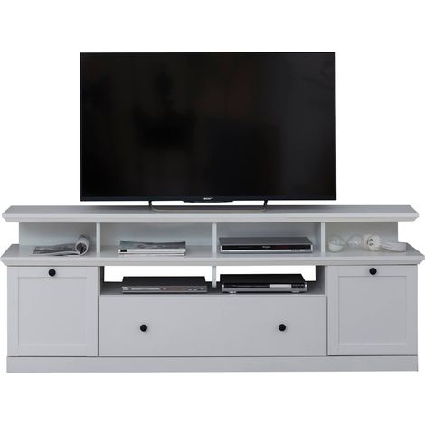 Meuble TV blanc 3 portes 5 niches style campagnard moderne Valex 177cm (1/5)
