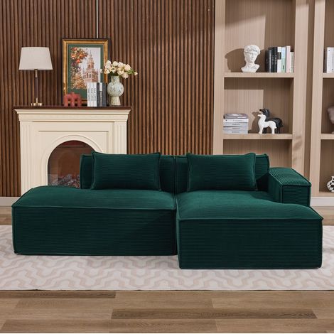 Sofa 235x129x70 cm verde retrò in poliestere imbottito con cuscini e seduta confortevole (1/5)