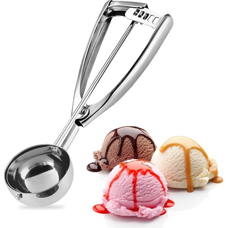 Edelstahl Eis Eisportionierer mit Einfachem Auslöser–Große Größe 2.0 Zoll/5.0 cm Keksschaufel Eisportionierer mit Auslöser für Kartoffelpüree, Cupcake-Mix, Keksteig, Mellonbällchen (1/5)