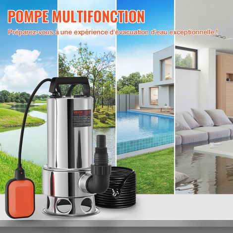 Pompe de Relevage Eaux Chargées 1300 W Pompe d’Évacuation pour Eaux Chargées, 333,3 L/min Pompe Immergée Vide Piscine Cave Fosse Septique avec Adaptateur de Décharge pour Pomper Eaux Sales Usées (1/5)
