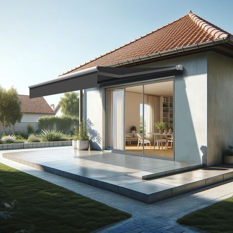 Store banne loggia AMARITE 3,00x2,00 M (Manuelle - Blanc satiné RAL9010 - Gris graphite) (1/6)