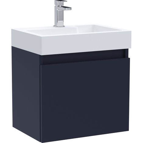 Nuie Merit Wall Hung 1-Door Vanity Unit with L-Shaped Basin 500mm Wide - Midnight Blue (1/4)