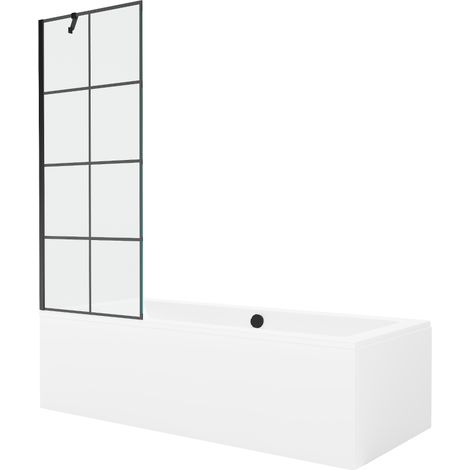 Mexen Cube baignoire rectangulaire 170 x 80 cm avec coffret et pare-douche 1 volet 70 cm, motif noir - 550517080X9507007077 (1/5)