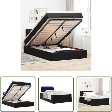 vidaXL LED-Beleuchtung - Ottoman-Bett mit Matratze & LEDs Schwarz 120x200 cm Samt (1/5)