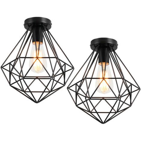 royaluxe- 2PCS Plafonnier Antique En Diamant 26CM Luminaire Plafonnier Moderne Lampe De Plafond Vintage E27 Pour Loft, Bureau, Intérieur Noir