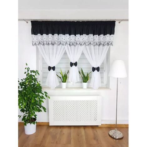 Bestickter Vorhang mit hübschen Schleifen – schwarz, 300 x 150 cm (1/5)