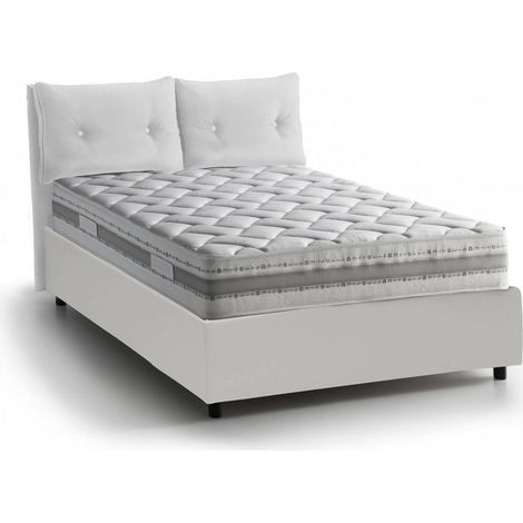 Dmora - Letto matrimoniale Dmorin, Letto contenitore con rivestimento in ecopelle, 100% Made in Italy, Apertura frontale, con materasso Cm 160x190 incluso, Bianco