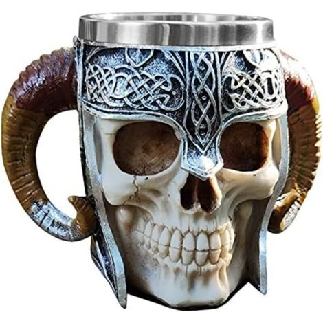 Mug - Acier Inoxydable 304 Et Résine - Crâne Viking 3D - 600 Ml - Pour Maison Bar Halloween (1/5)
