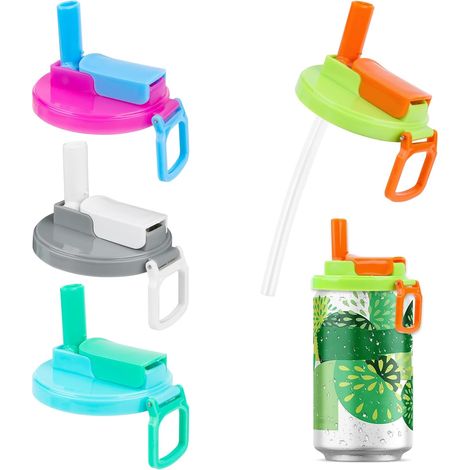 Lot de 4 couvercles avec paille en silicone pour canettes étanches anti-fuite usage quotidien et extérieur (1/5)