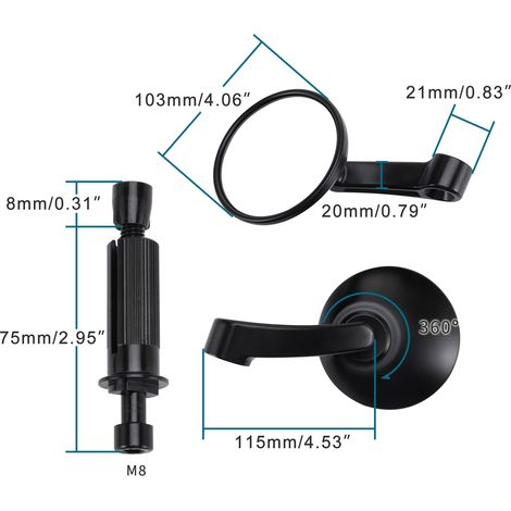 GOOFIT Motorcycle Rearview Mirror Retro Handlebar Mirror Terminal Mirror Retro Round (1/4)