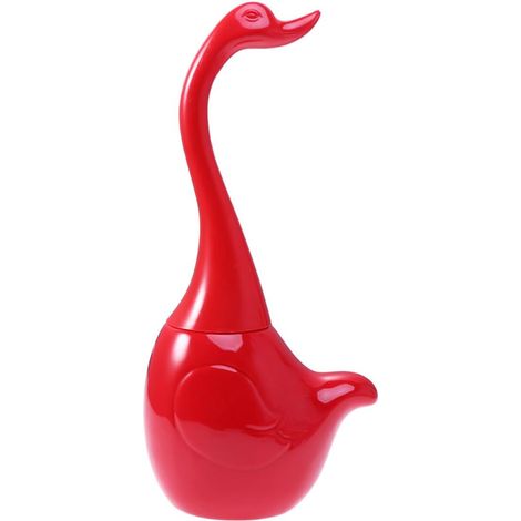 Ensemble Brosse de Toilette Forme Cygne Rouge en Plastique et Céramique, Compacte et Pratique, pour Salle de Bain ou Hôtel, Évite Les Éclaboussures d'eau (1/5)