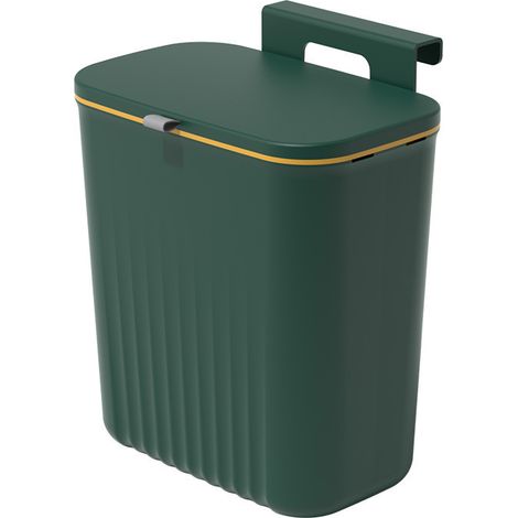 Poubelle de cuisine en plastique 9L avec couvercle, fixation murale, vert clair de luxe, adaptée aux armoires de cuisine et aux chambres (1/5)