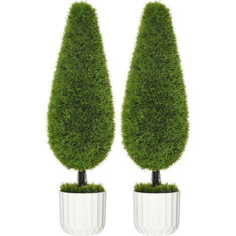 Lot de 2 cyprès artificiels, plante artificielle de 90 cm, arbre artificiel en pot, plante d'intérieur avec mousse artificielle (1/3)