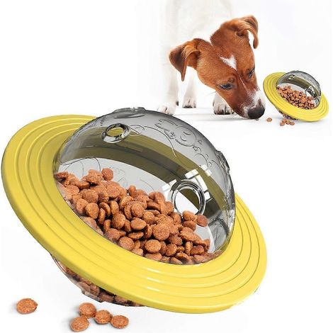 Pelota dispensadora de comida lenta para perros, juguete interactivo con diseño de OVNI, juguete dispensador de premios, juguete de enriquecimiento para perros medianos y grandes. (1/5)