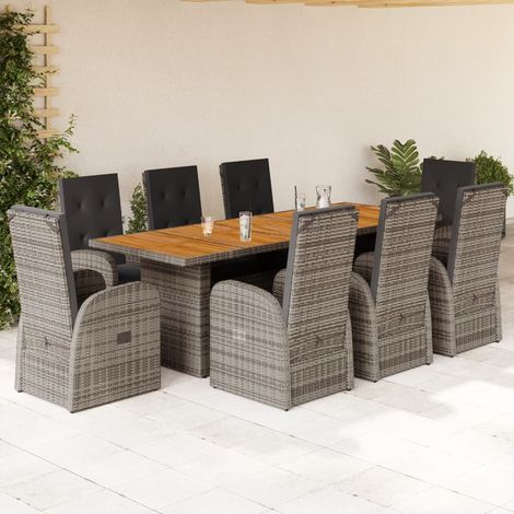 Ensemble à manger de jardin 9 pcs-Salon de jardin coussins gris résine tressée 835707 (1/5)