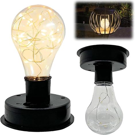 Ampoule Solaire 2 Pièce, 8 cm Lampe Solaire de Rechange, Remplacement de Couvercles Solaires, 600 mAh, Pour Décoration de Jardin, Clôture, Cour, Lumière Chaude (Noir)
