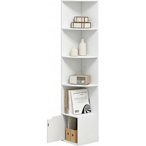 CHICFURN Estantería esquinera 29,5 x 157,5 x 29,5 cm en madera blanca con almacenamiento (1/5)