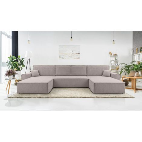 AX LIVING Beige Sofa U mit Schlaffunktion – Cedria U Wohnlandschaft