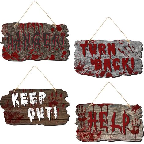 Lot de 4 Décorations Halloween,Panneau papier sanglant,Accessoire porte effrayante,Maison hantée (1/5)