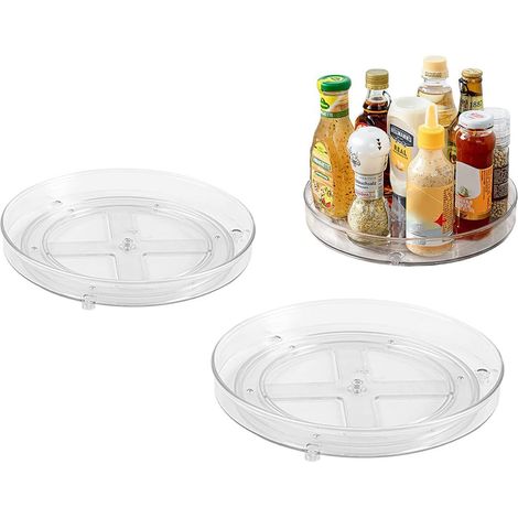 Organisateur de cuisine avec porte-épices rotatif, support à épices rotatif à 360 degrés, organisateur de réfrigérateur pour ranger les bocaux et les épices, transparent (grand + petit) (1/4)